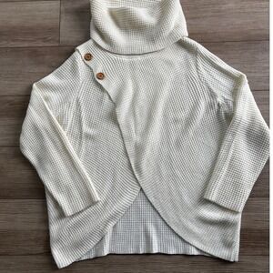 Kate & Sam Ivory Waffle Knit Wrap Front Button Turtleneck Sweater XXL Womens